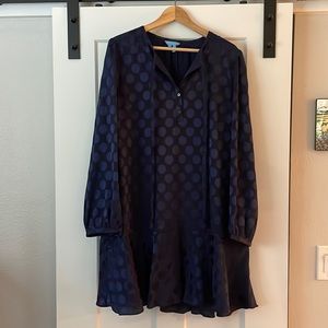 Draper James Blue Polka Dot Long Sleeve Dress Shift Dress Women’s Size L